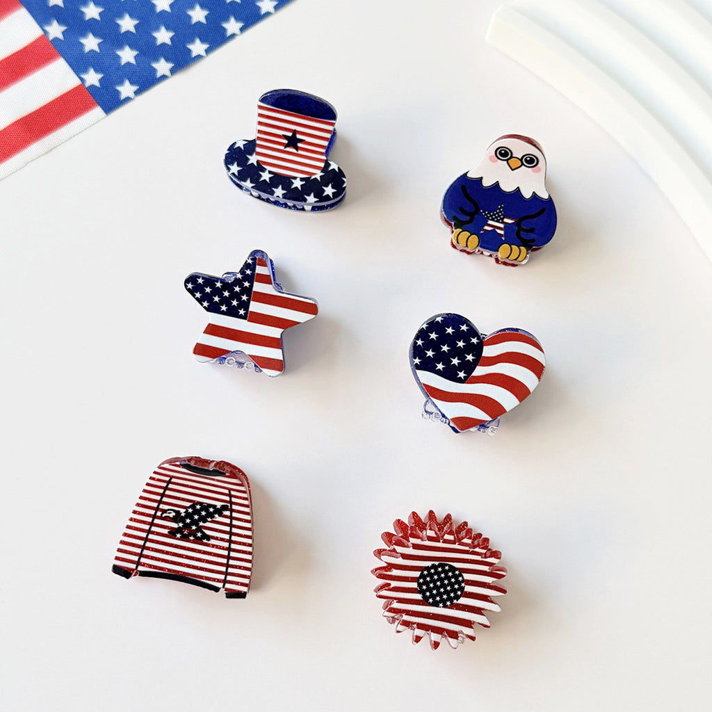 Patriotic Glitter Mini Hair Claw Clips