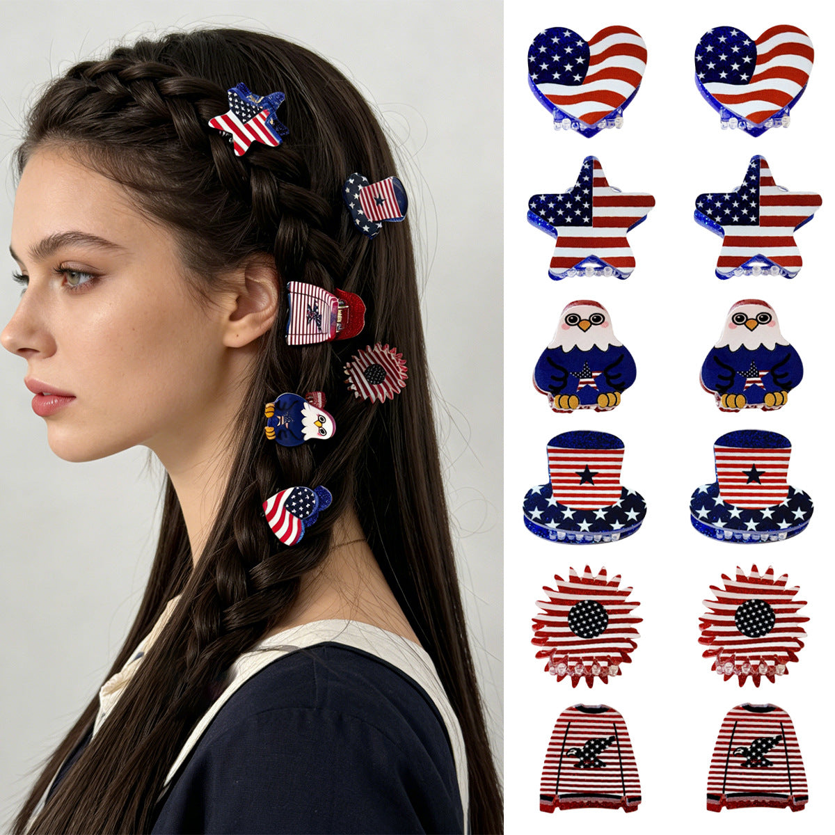 Patriotic Glitter Mini Hair Claw Clips