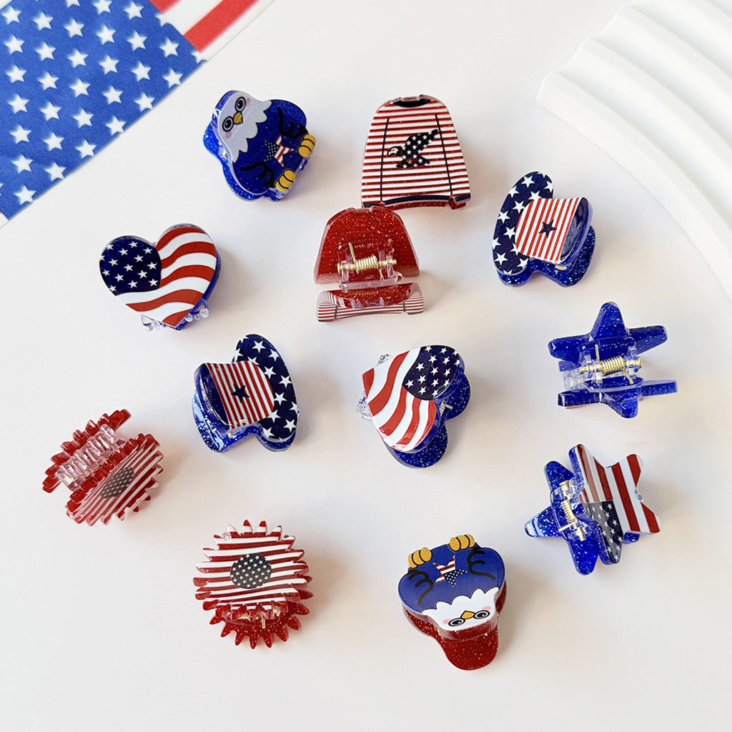 Patriotic Glitter Mini Hair Claw Clips