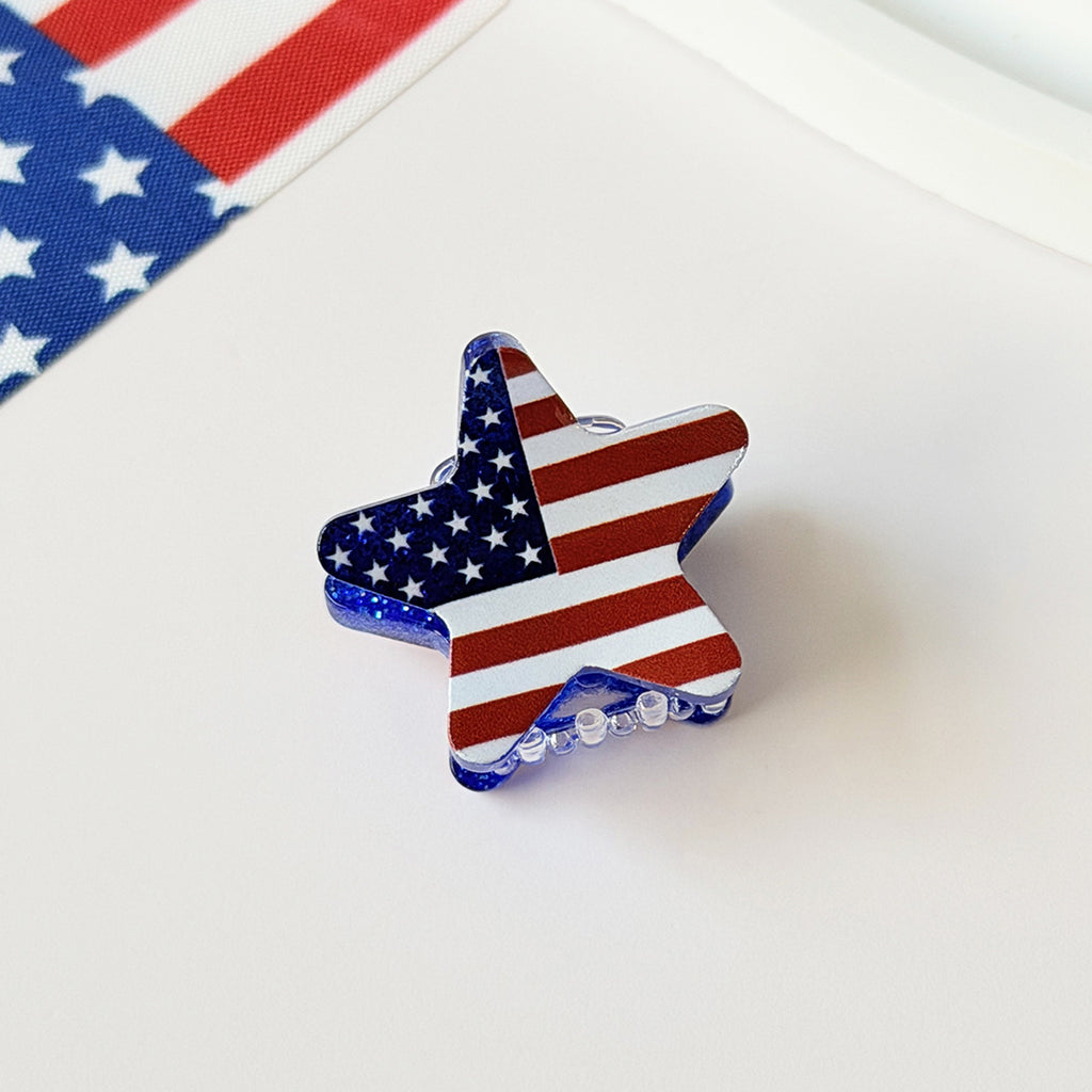 Patriotic Glitter Mini Hair Claw Clips