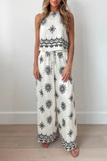 Floral Print Sleeveless Wide Leg 2 Piece Set