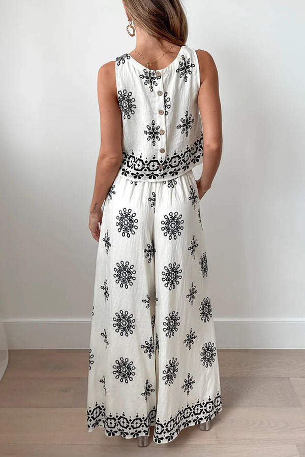 Floral Print Sleeveless Wide Leg 2 Piece Set