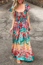 Floral Patchwork Tie Front Maxi Dress