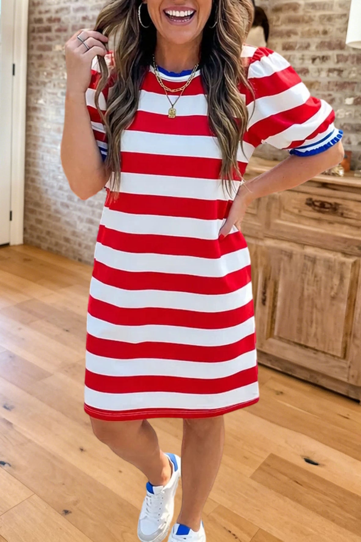 Striped Puff Sleeve T-Shirt Dress