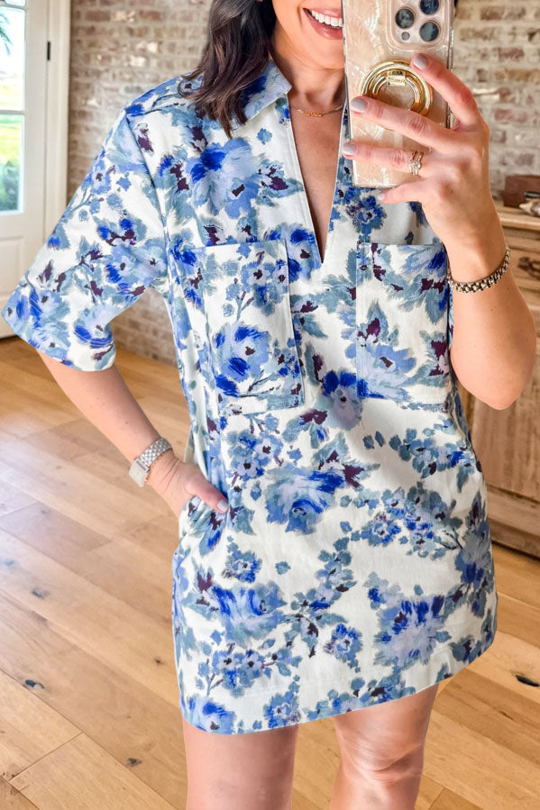 Floral Print Shift Dress with Pockets