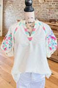 Embroidered Boho V-Neck Blouse