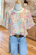 Medallion Print Puff Sleeve Top