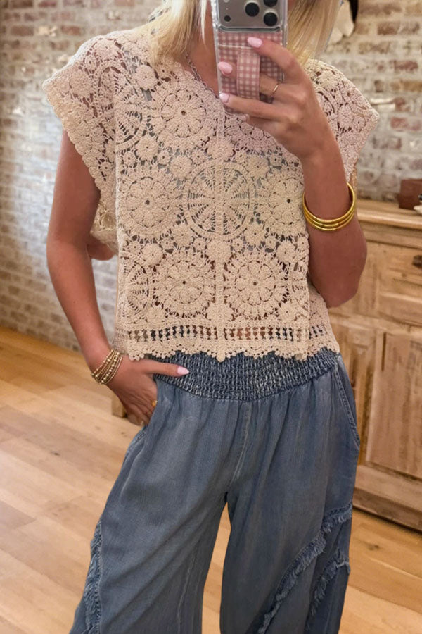 Vintage Floral Crochet Lace Top