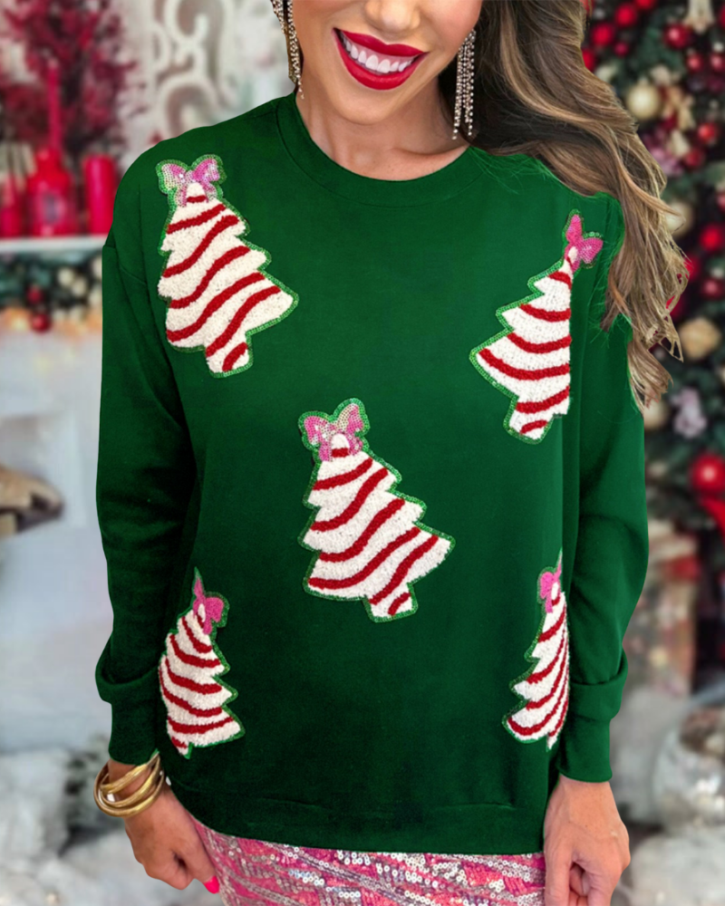 Sequined Decor Christmas Tree Sweatshirt