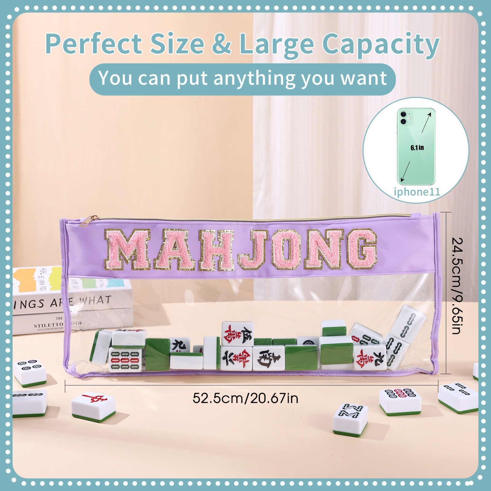 Clear Mahjong Tile Bag with Chenille Patches