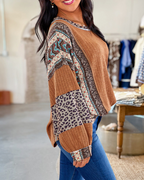 Mixed Print Patchwork Relaxed Striped Textured Blouse