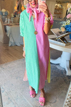 Causal Plaid Patchwork Maxi Dress