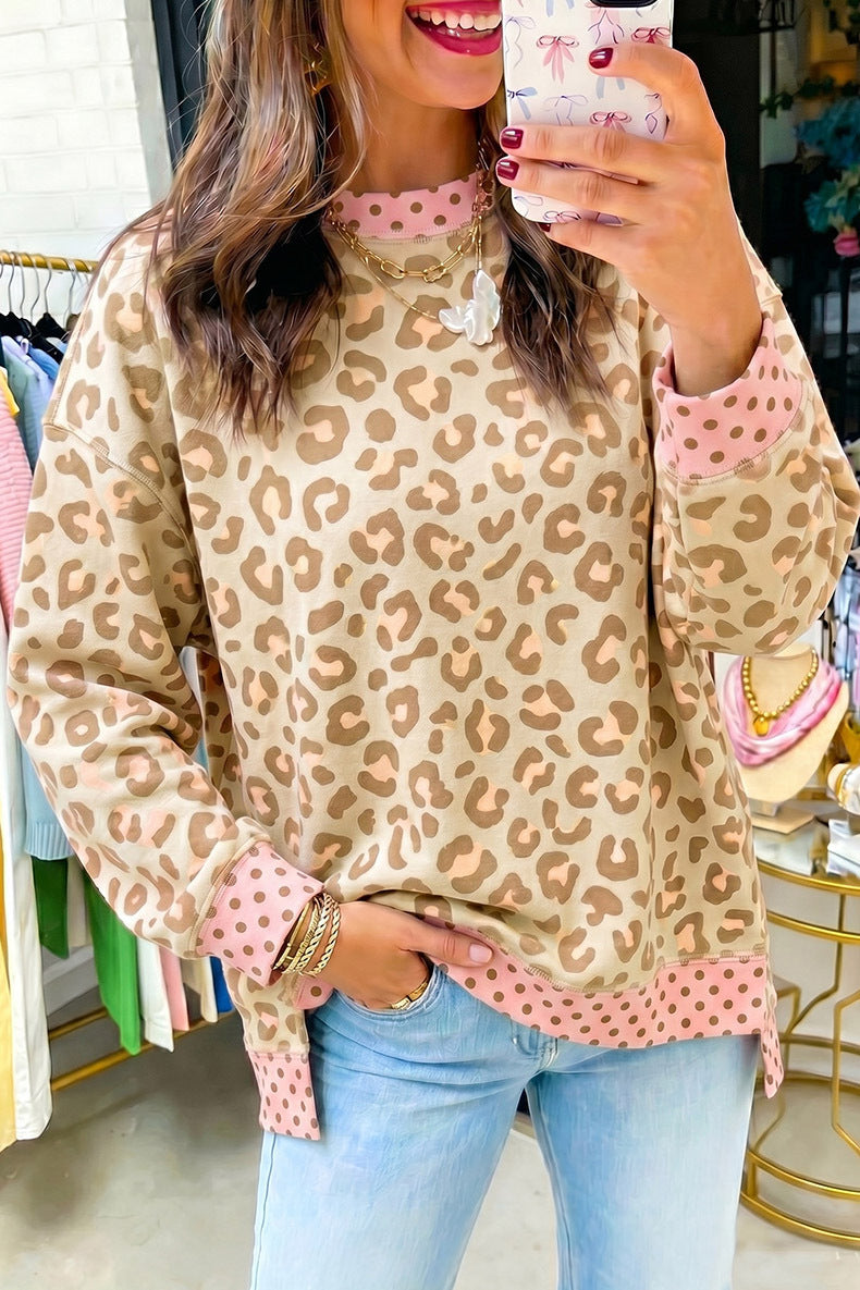 Leopard Polka Dot Patchwork Sweatshirt