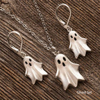 Ghost Pendant Necklace Earrings Set