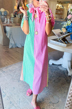 Causal Plaid Patchwork Maxi Dress