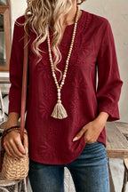 Eyelet Embroidery V-Neck Boho Blouse