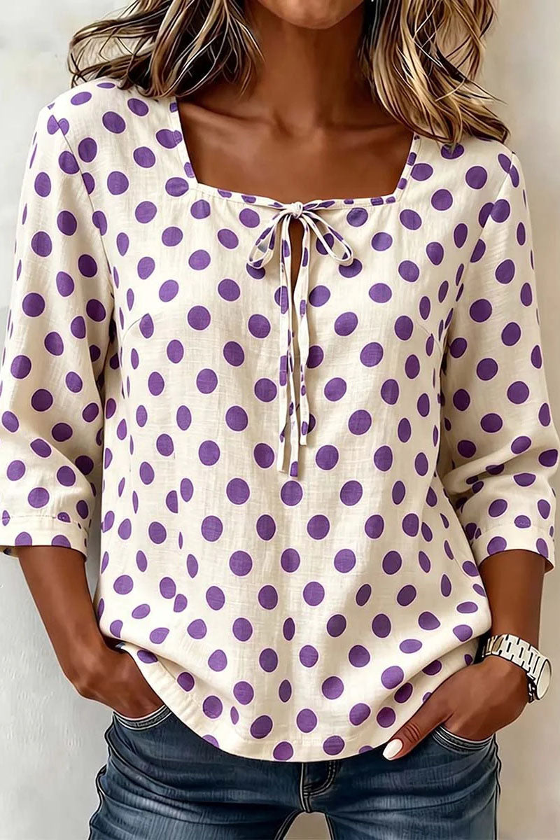 Polka Dot Tie Neck Blouse