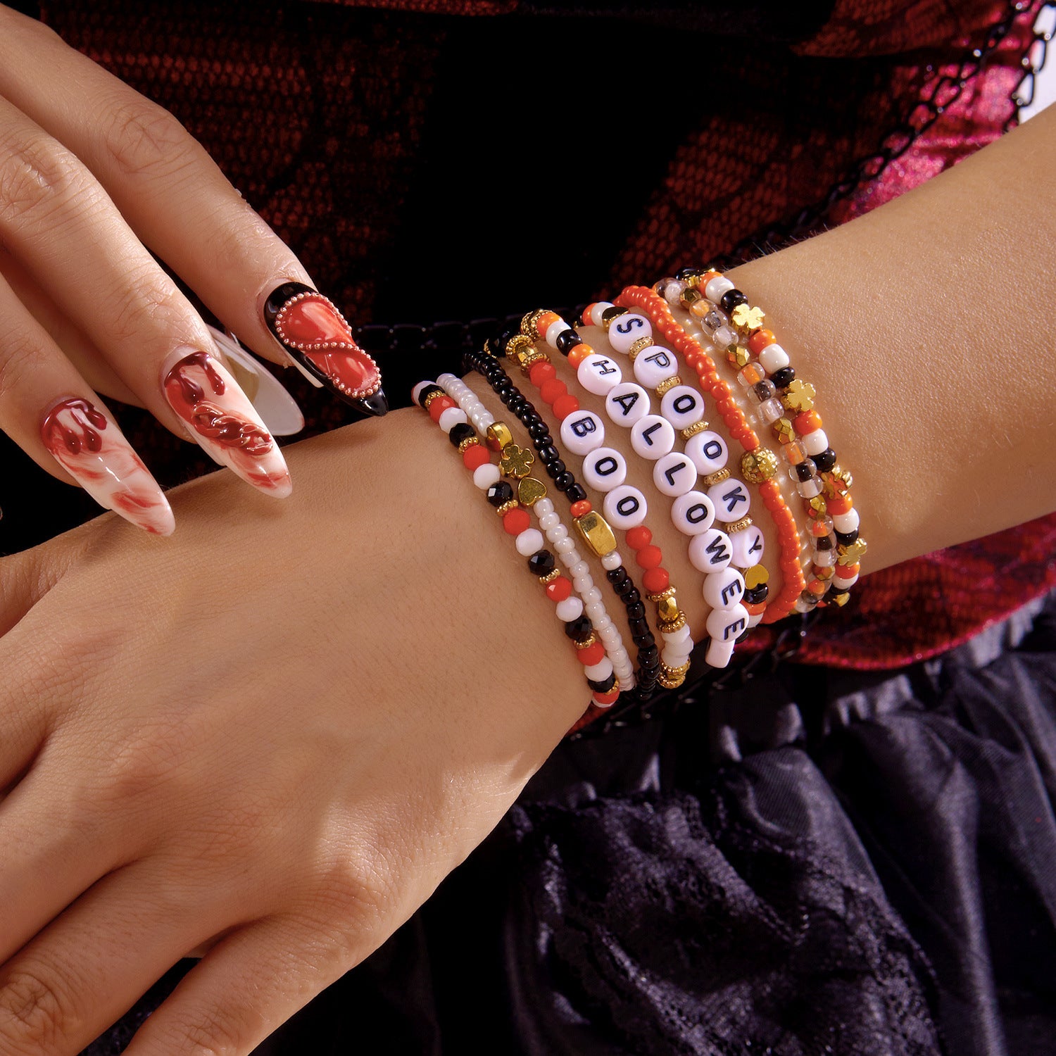 Spooky Halloween Beaded Bracelet Set