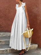 Boho Ruffle Sleeve Pleated Maxi Dress