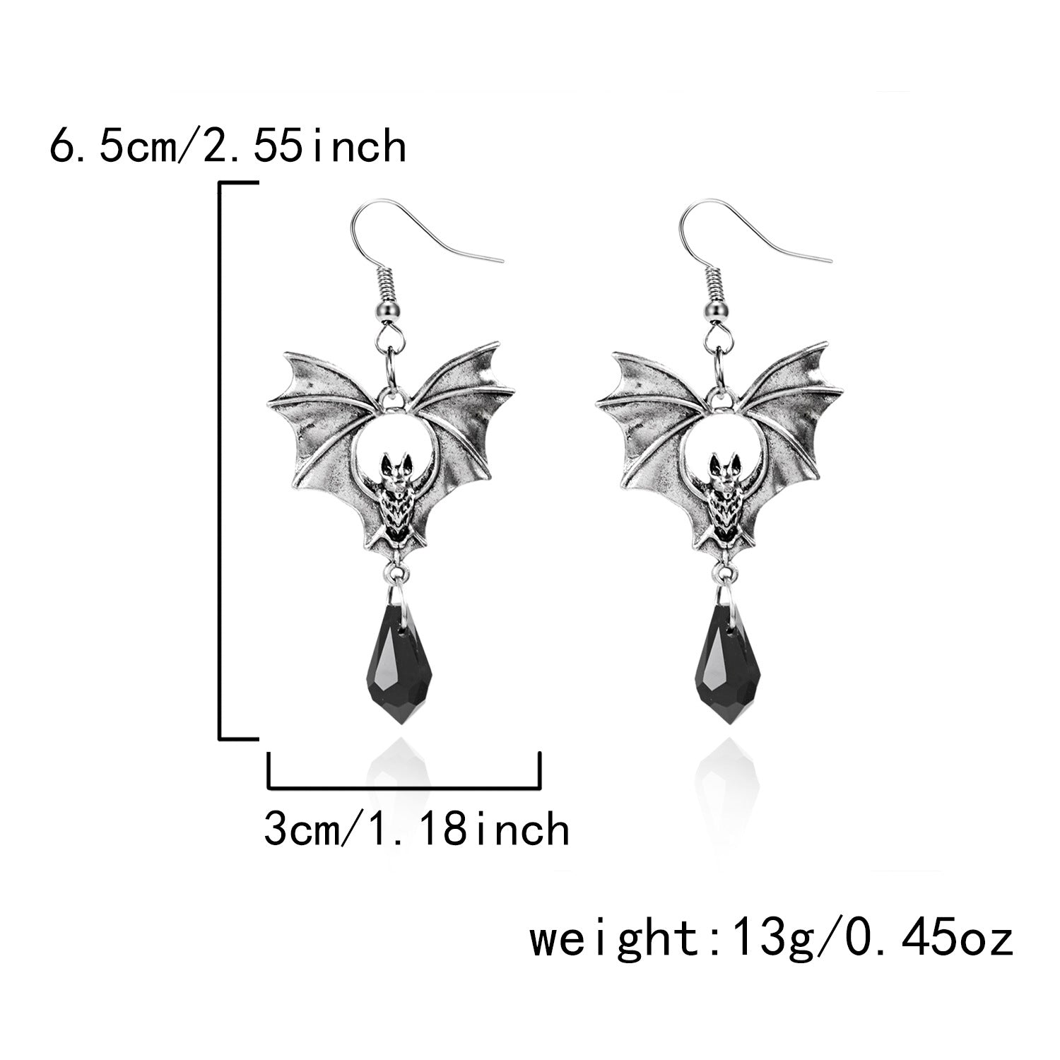 Gothic Bat Crystal Dangle Drop Earrings