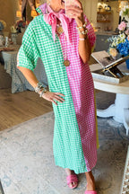 Causal Plaid Patchwork Maxi Dress