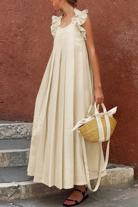 Boho Ruffle Sleeve Pleated Maxi Dress