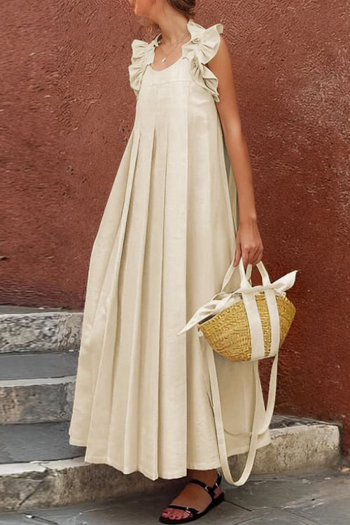 Boho Ruffle Sleeve Pleated Maxi Dress