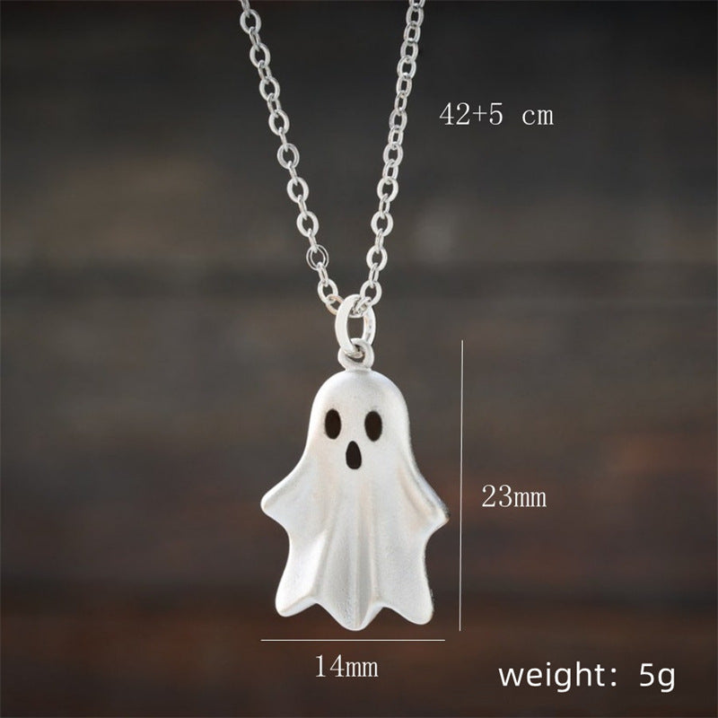 Ghost Pendant Necklace Earrings Set