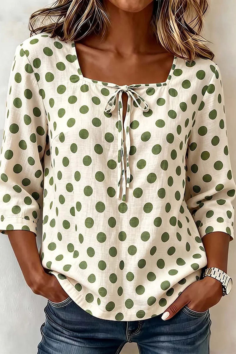 Polka Dot Tie Neck Blouse