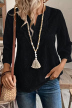 Eyelet Embroidery V-Neck Boho Blouse