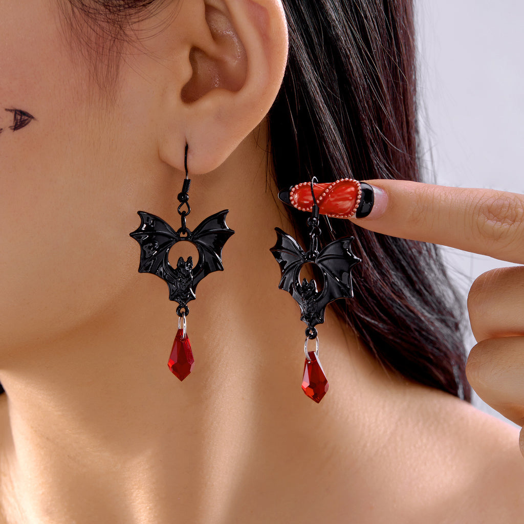 Gothic Bat Crystal Dangle Drop Earrings