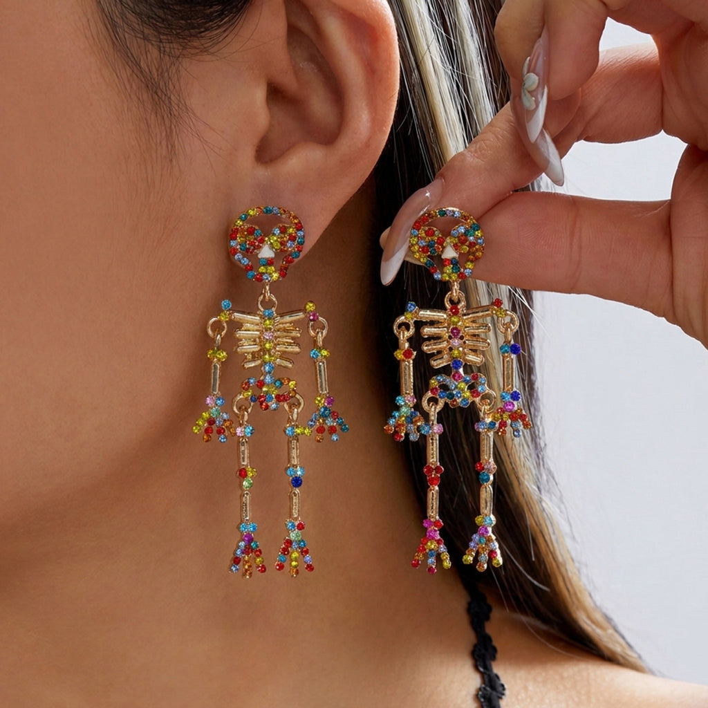 Rhinestone Skeleton Dangle Drop Earrings