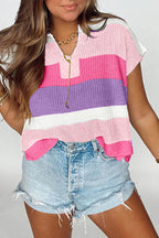 Striped Colorblock Short Sleeve Sweater