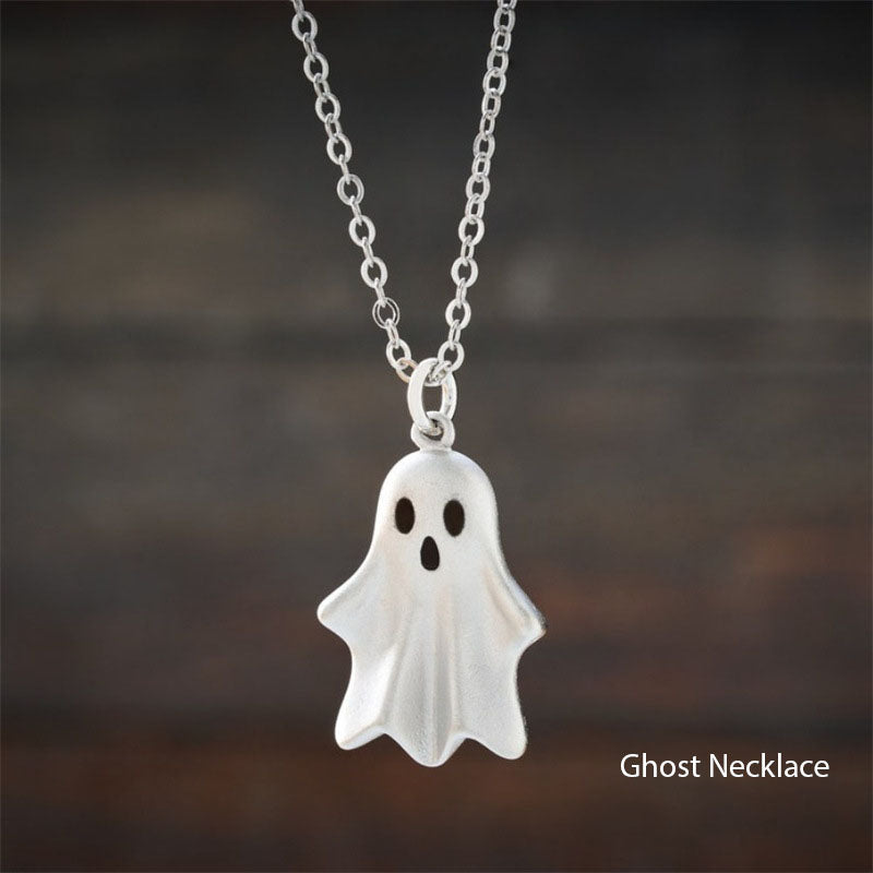 Ghost Pendant Necklace Earrings Set