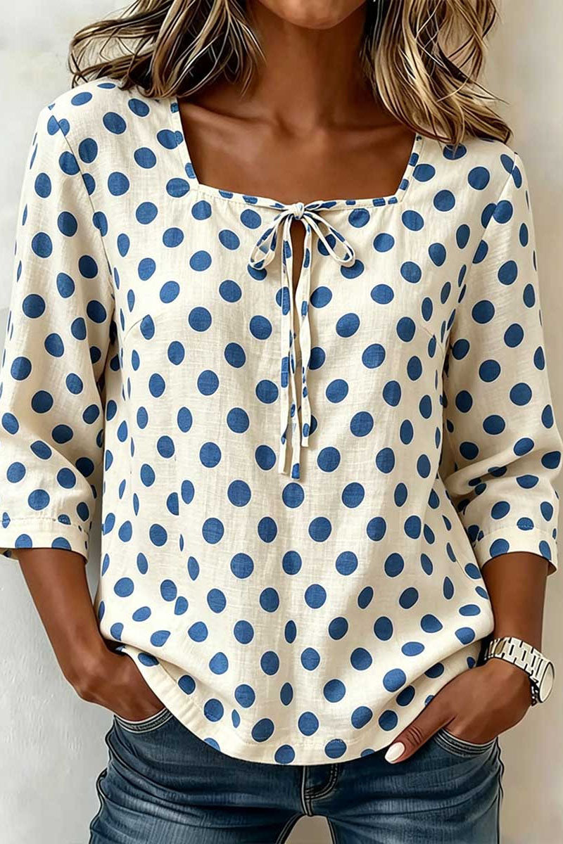 Polka Dot Tie Neck Blouse