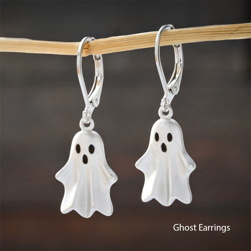 Ghost Pendant Necklace Earrings Set