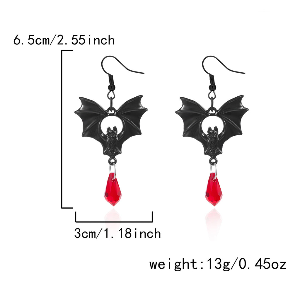 Gothic Bat Crystal Dangle Drop Earrings