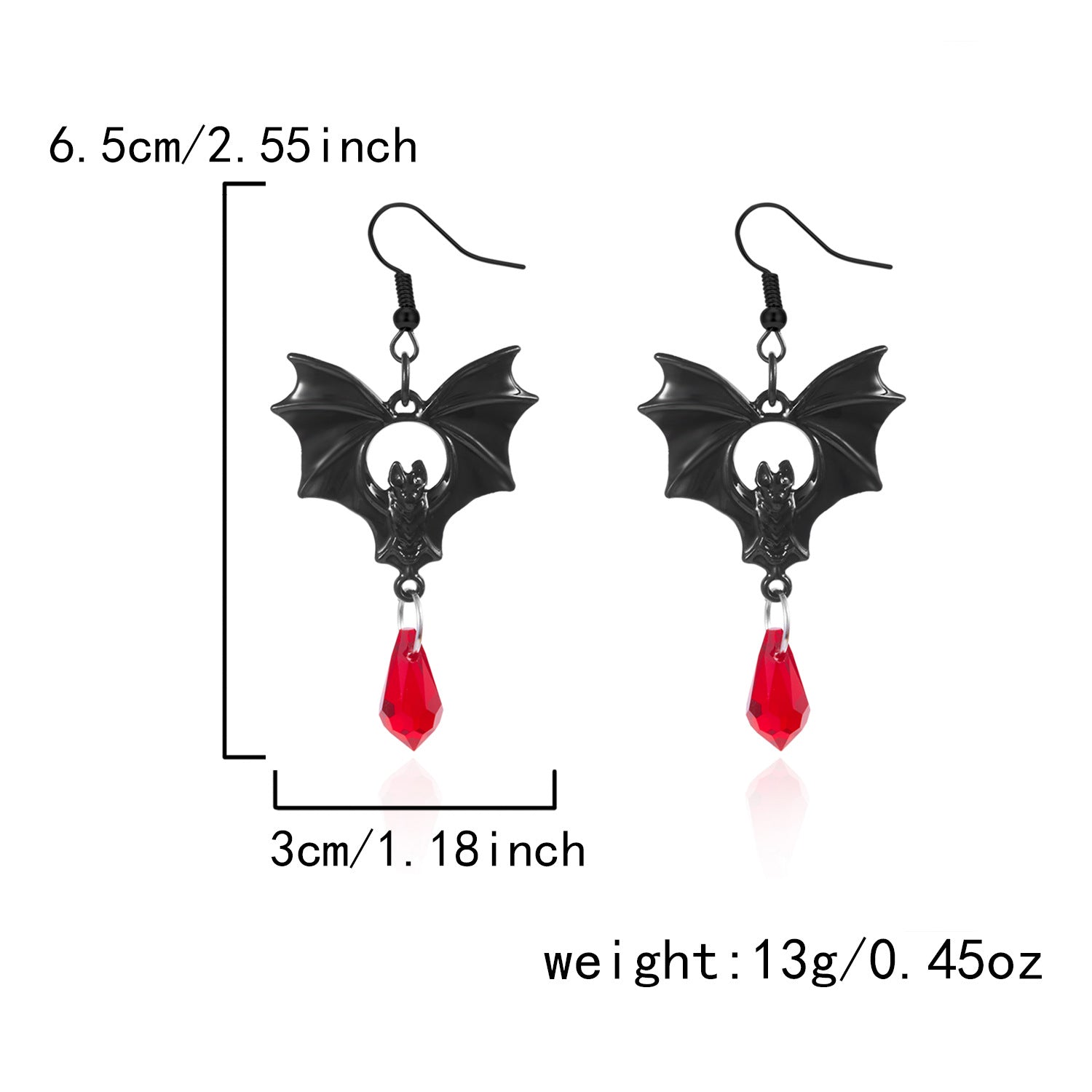 Gothic Bat Crystal Dangle Drop Earrings