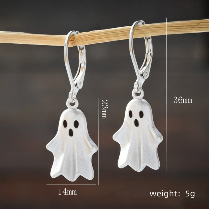 Ghost Pendant Necklace Earrings Set