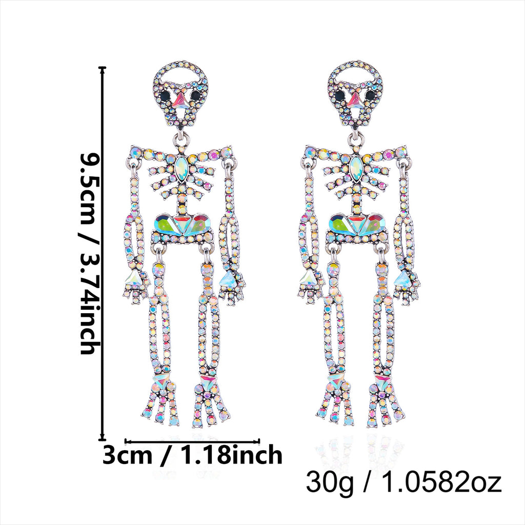 Rhinestone Skeleton Dangle Drop Earrings