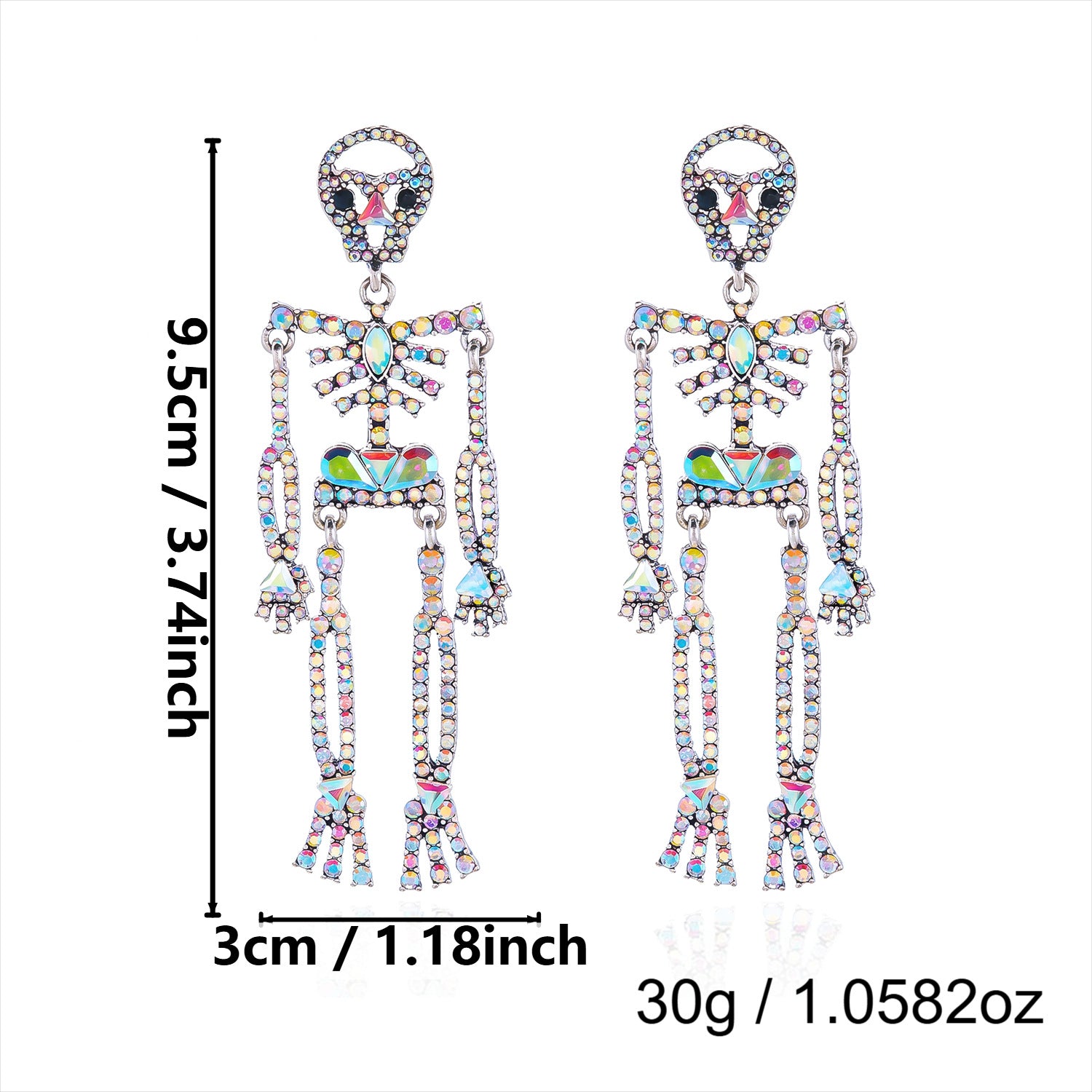 Rhinestone Skeleton Dangle Drop Earrings