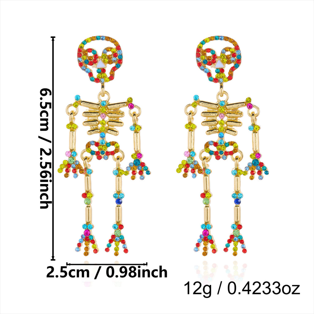 Rhinestone Skeleton Dangle Drop Earrings