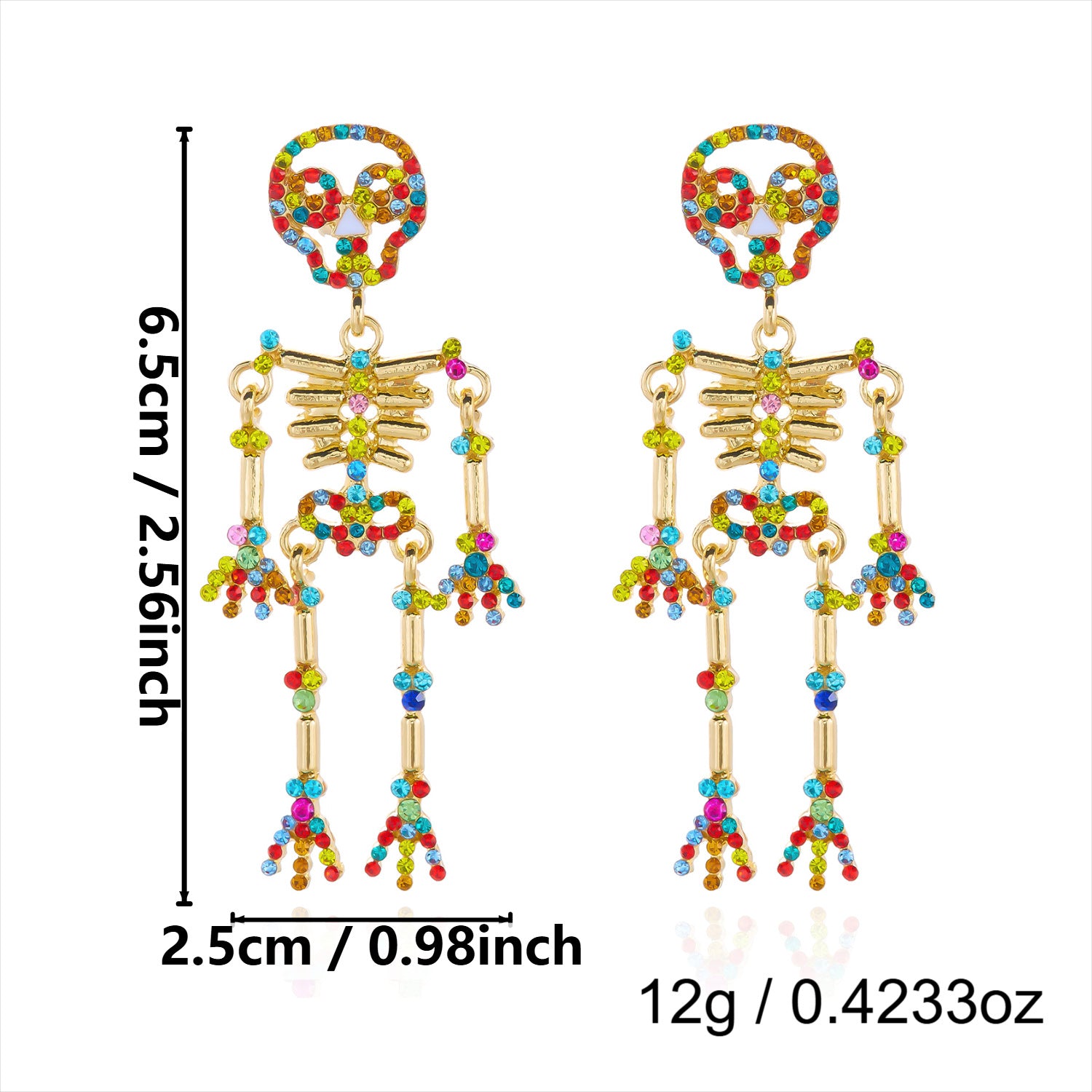 Rhinestone Skeleton Dangle Drop Earrings