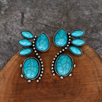 Vintage petal teardrop shaped turquoise inlaid earrings