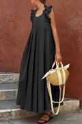 Boho Ruffle Sleeve Pleated Maxi Dress