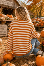Halloween Pumpkin Striped Sweater