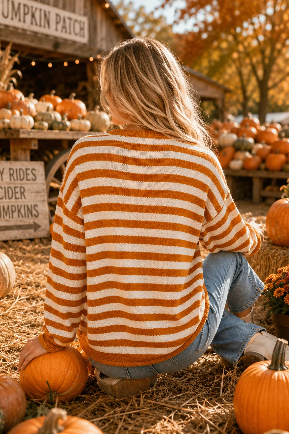 Halloween Pumpkin Striped Sweater