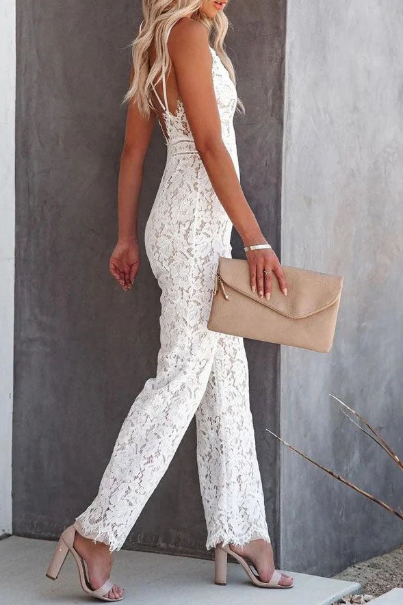 Elegant Floral Lace Sleeveless Jumpsuit