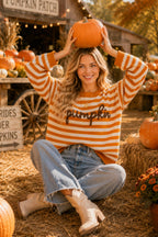 Halloween Pumpkin Striped Sweater