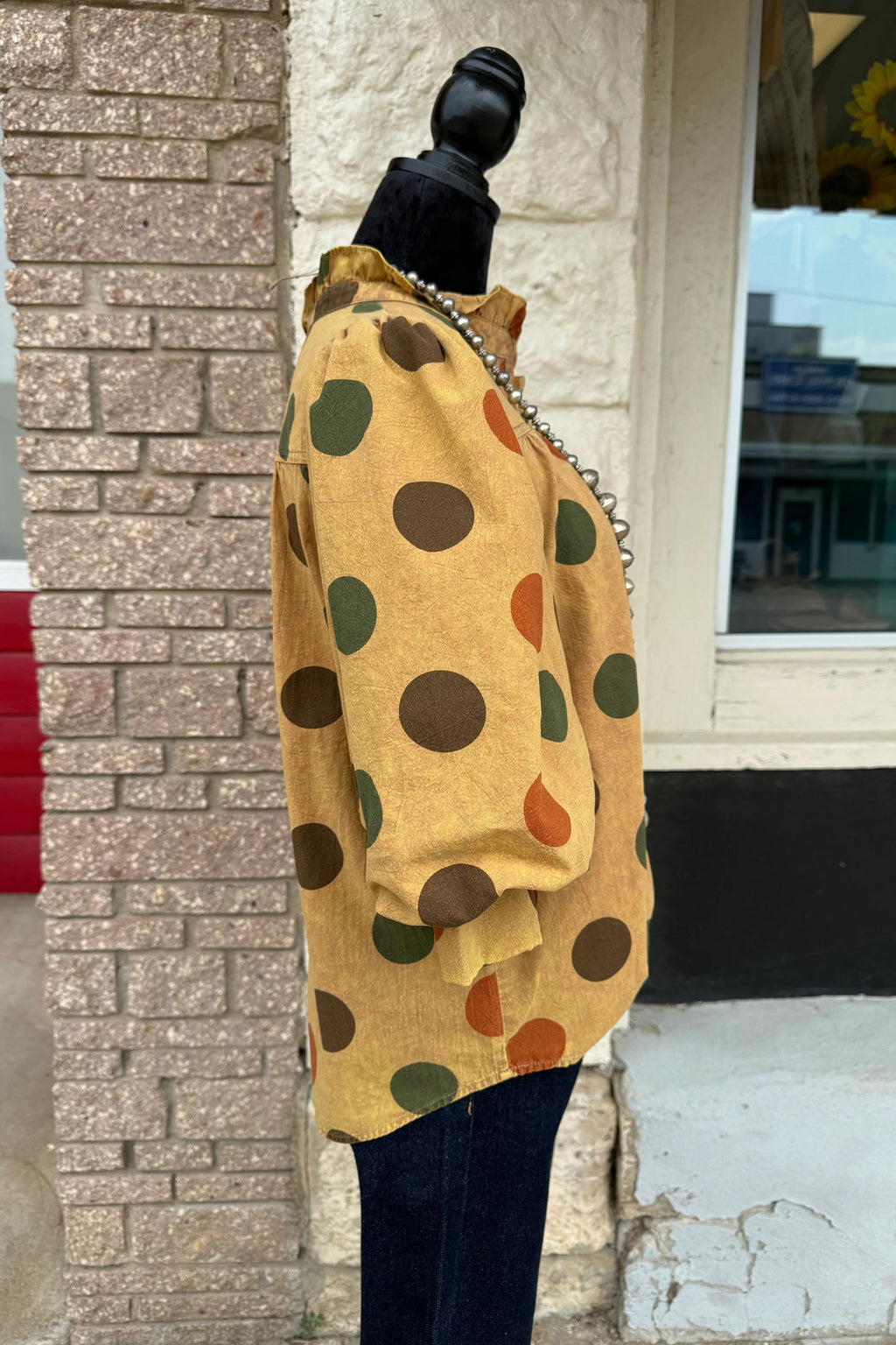 Polka Dot Puff Sleeve V Neck Blouse